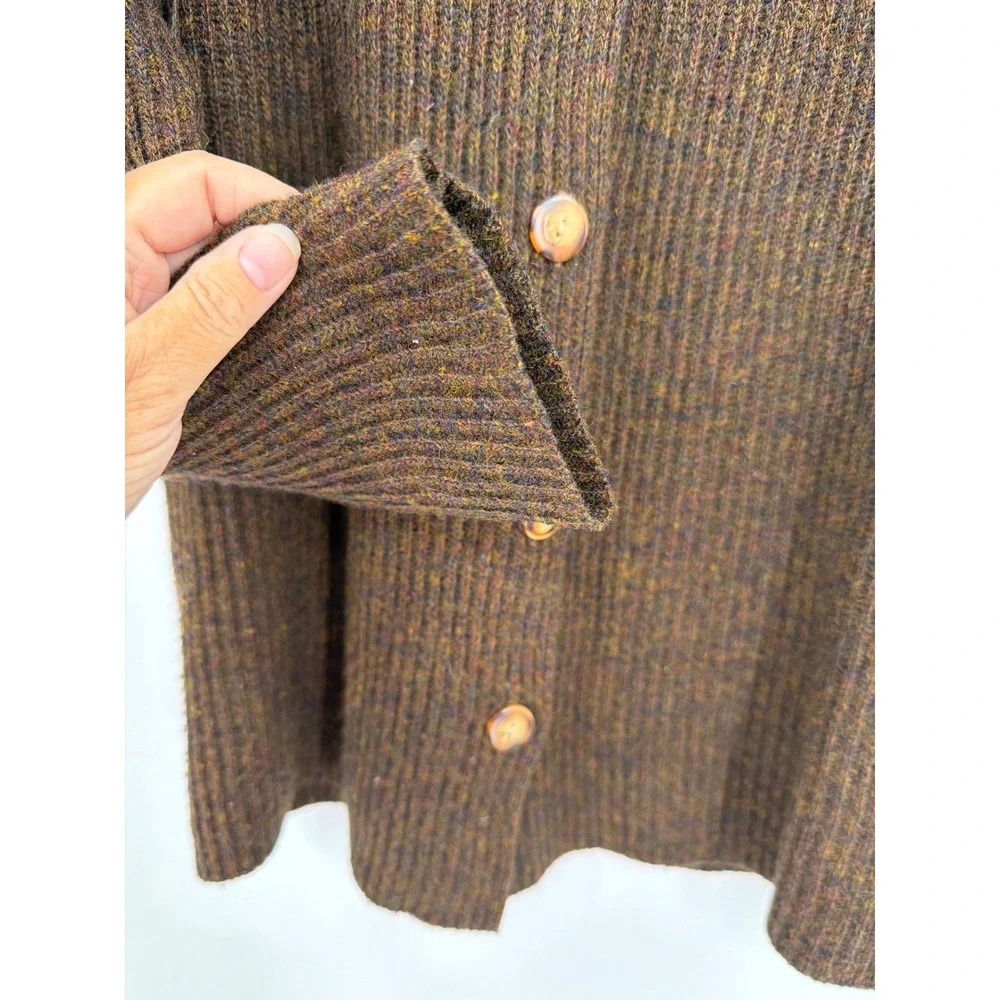 Laura Ashley Vintage Brown Pure New Wool Ribbed‎ Button Front Cardigan Sweater M